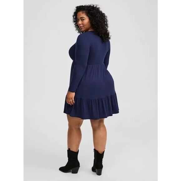 Torrid Mini Jersey Long Sleeve Blue V-Neck Shirtdress - Picture 7 of 11